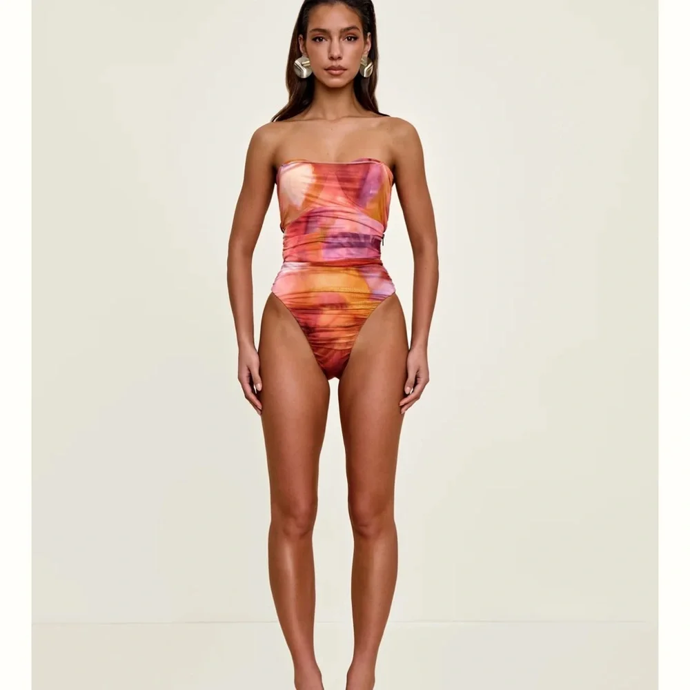 NWT Andrea Iyamah Multicolor One-Shoulder Swim One Piece - Picture 2 of 7